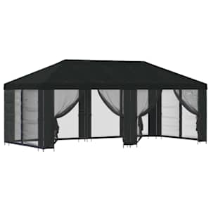 Altán s bočními stěnami 6 x 3 m Černá Polyester a ocel 190 - obrázek 2