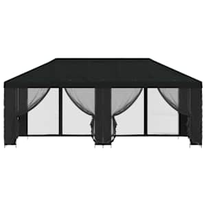 Altán s bočními stěnami 6 x 3 m Černá Polyester a ocel 190 - obrázek 3