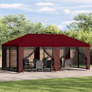 Paviljon s stenami 6 x 3 m Burgundija Poliester in jeklo 190