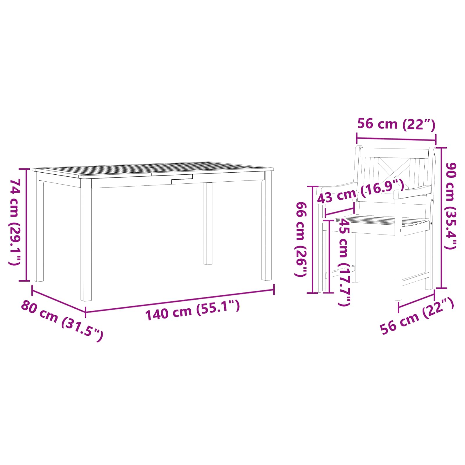 Tuin eettafelset 7 pcs Bruin Massief Acaciahout image 10