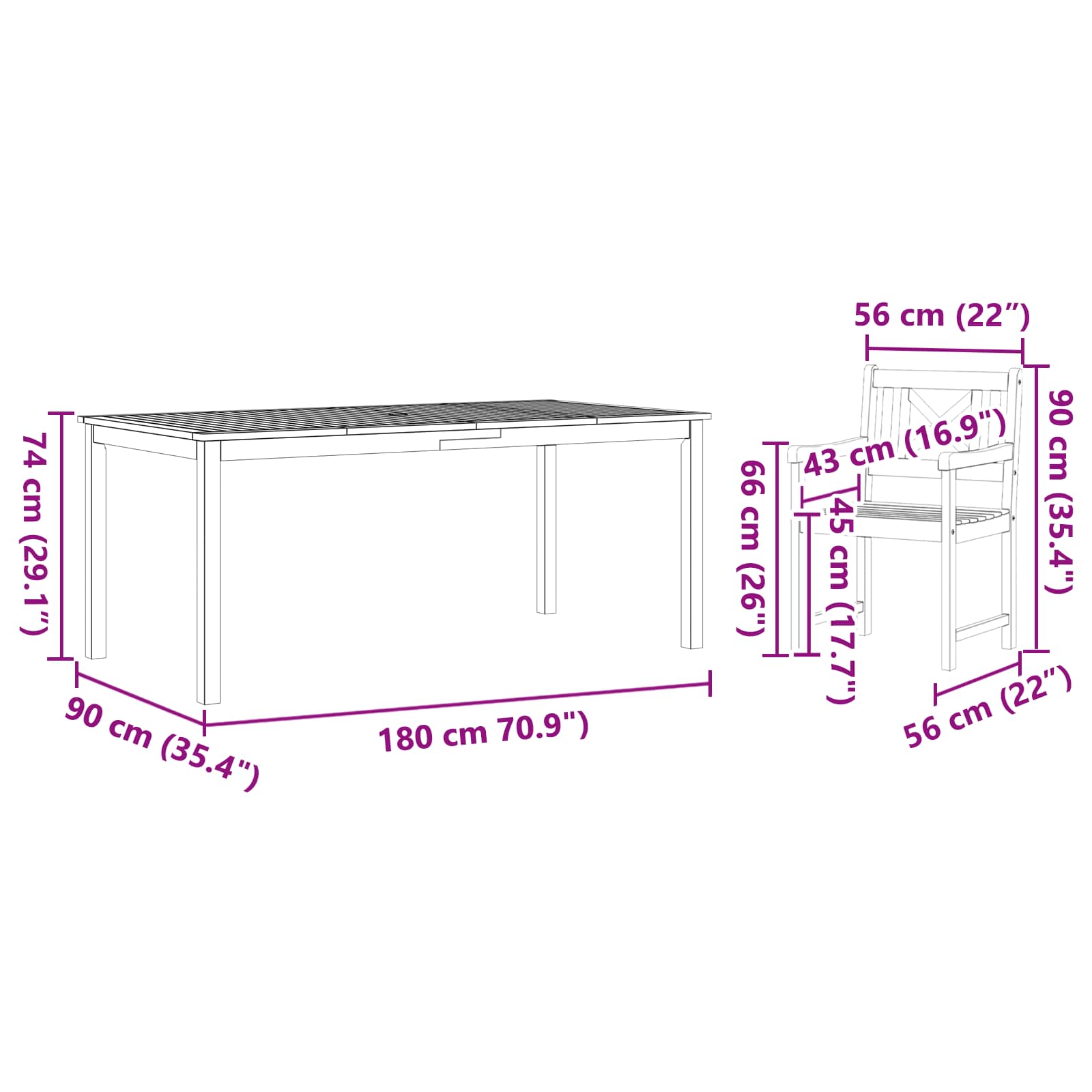 Tuin eettafelset 7 pcs Bruin Massief Acaciahout image 10