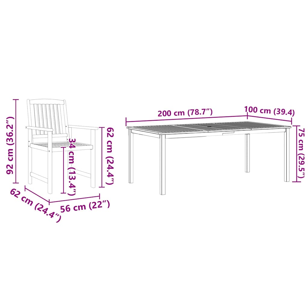 Dārza ēdamgalds 7 pcs Brūna Cietā akācijas koks