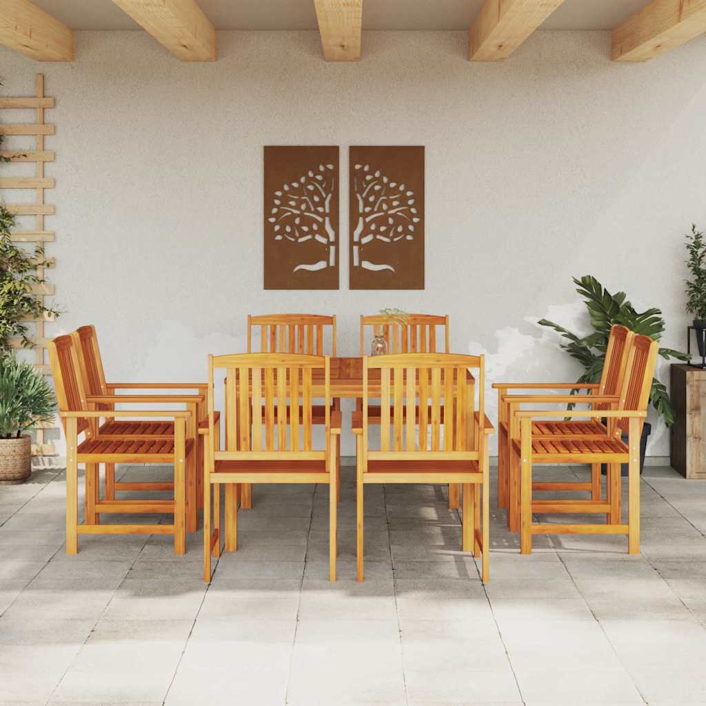 Garden dining table 9 pcs brown solid acacia wood