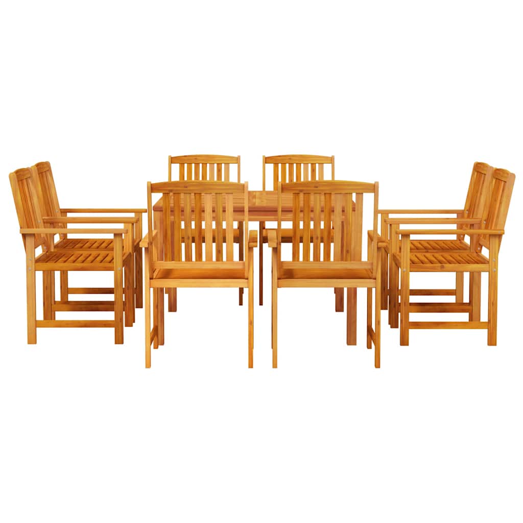 Garden dining table 9 pcs brown solid acacia wood
