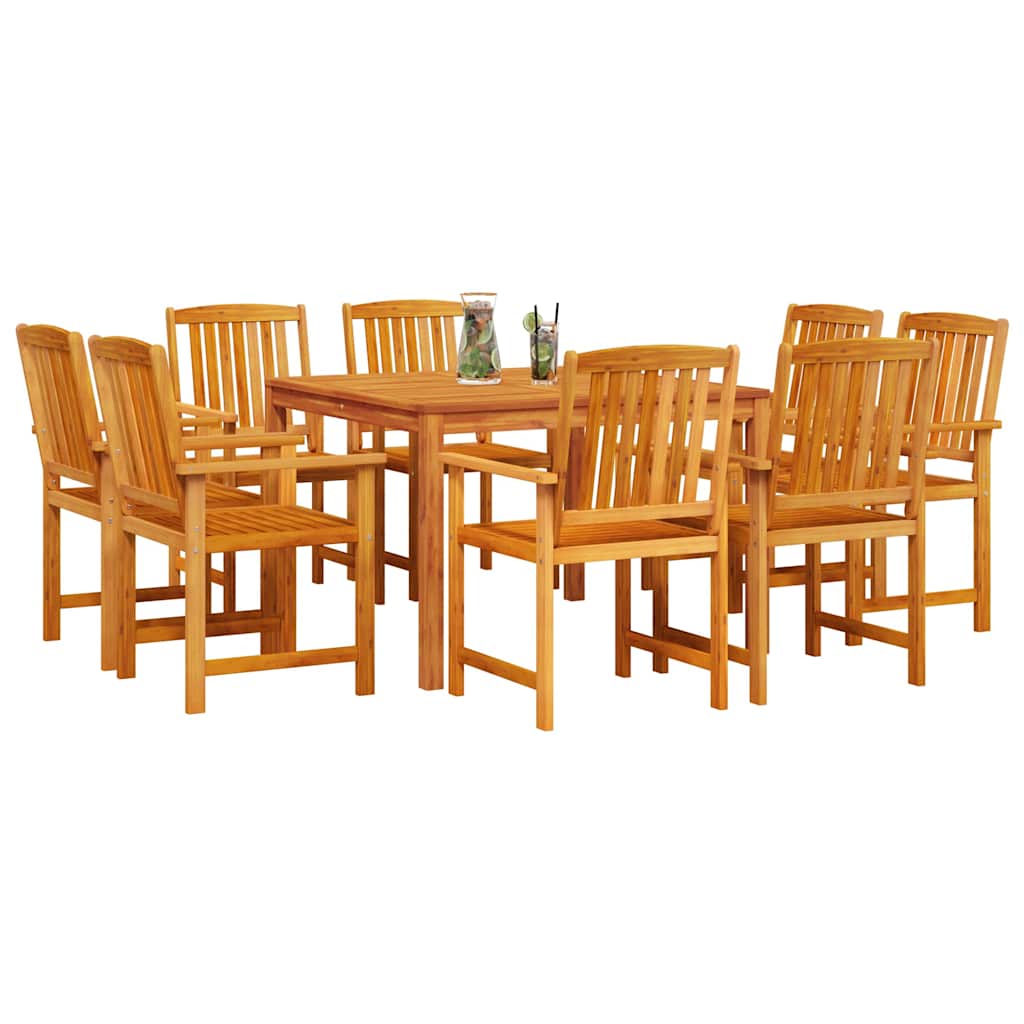 Garden dining table 9 pcs brown solid acacia wood