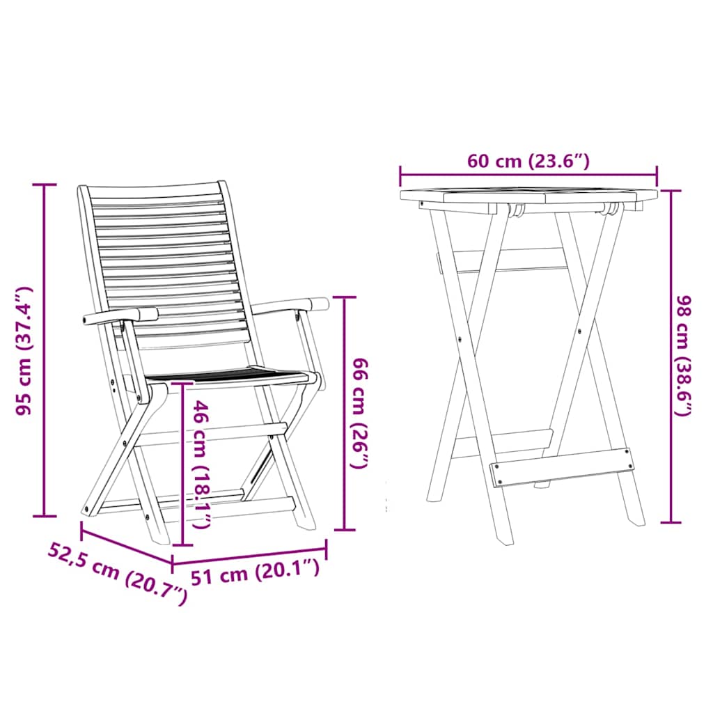 Vouw Bistro Set 3 pcs Bruin Massief Acaciahout image 12