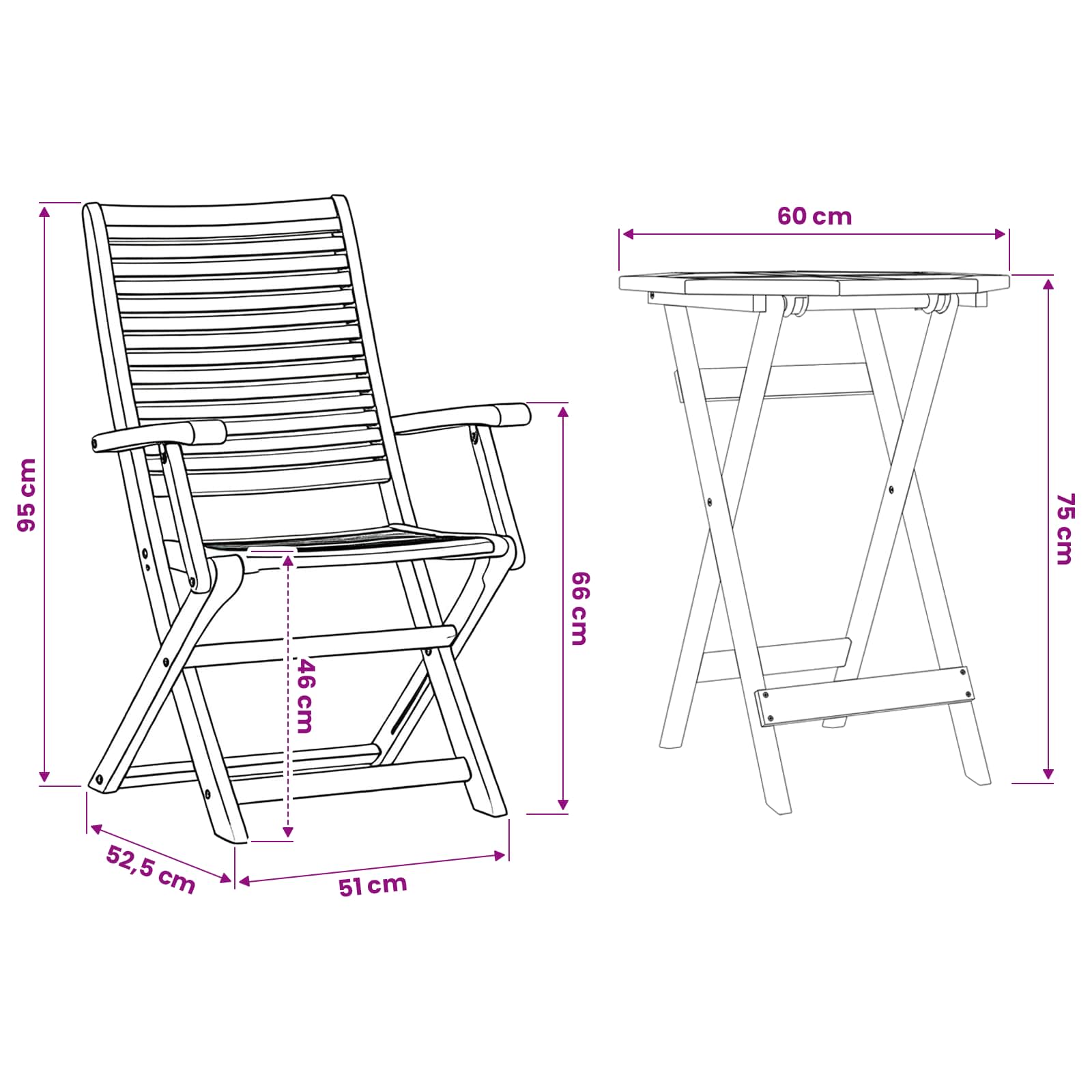 Folding Bistro Set size guide