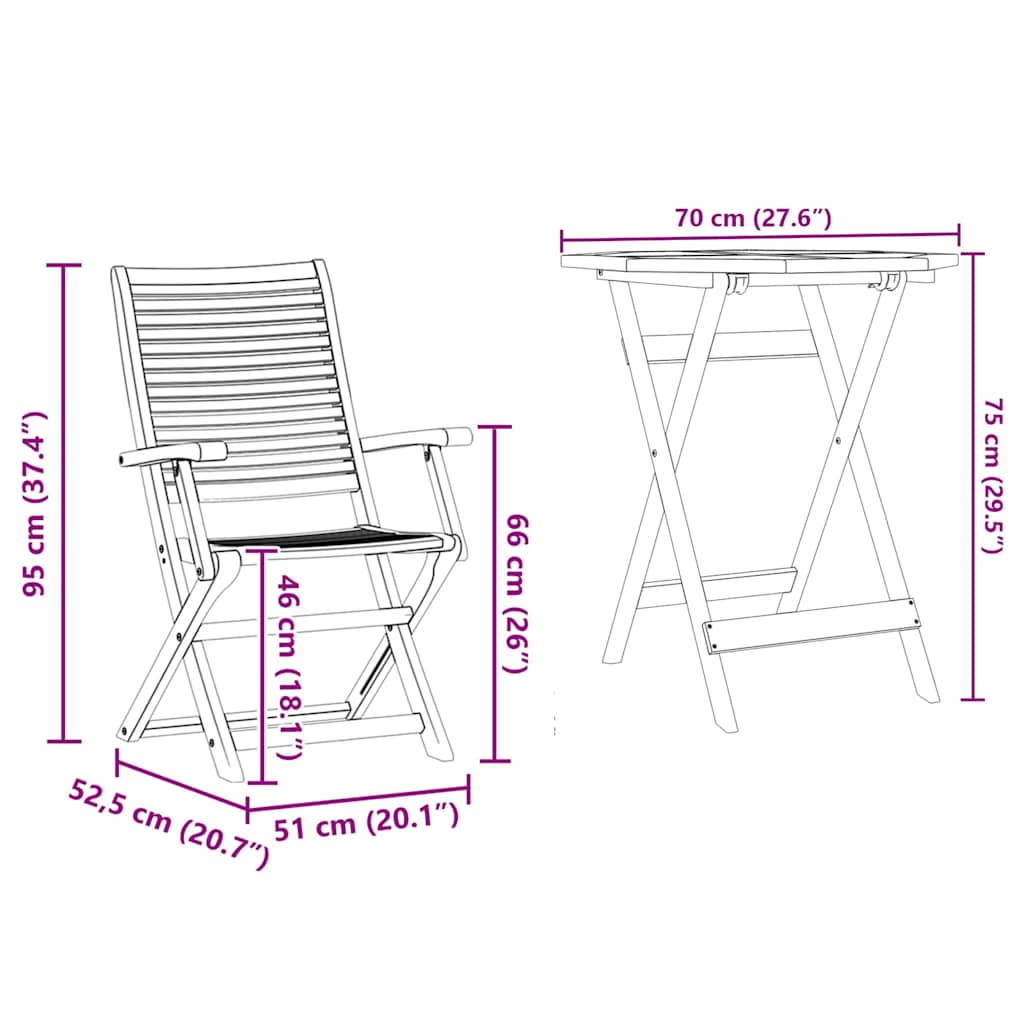 Vouw Bistro Set 3 pcs Bruin Massief Acaciahout image 15