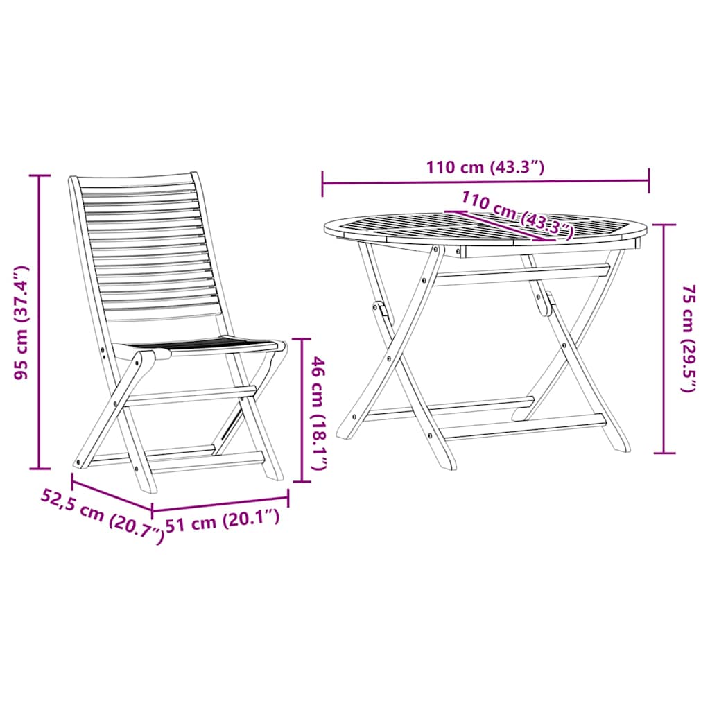 Tuin eettafelset 5 pcs Bruin Massief Acaciahout image 12