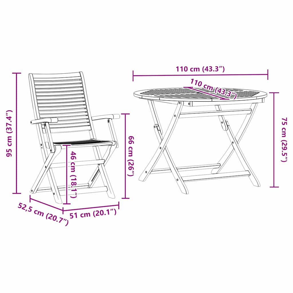Tuin eettafelset 5 pcs Bruin Massief Acaciahout image 12