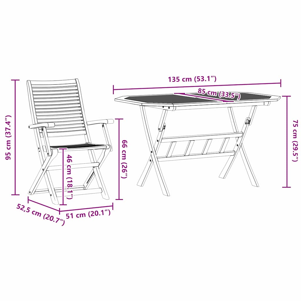 Tuin eettafelset 7 pcs Bruin Massief Acaciahout image 13