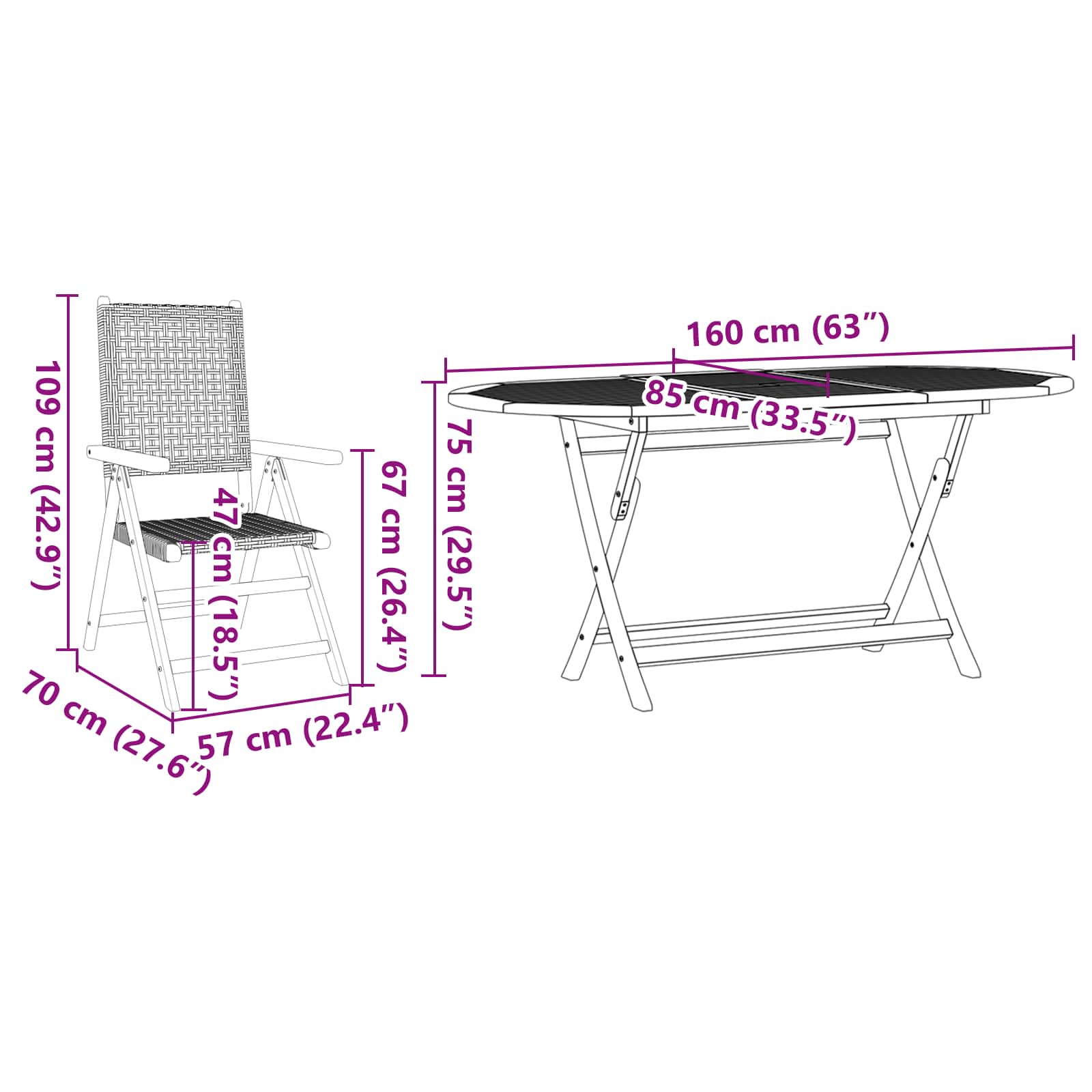 Hage Spisegruppe 5 pcs Svart Solid akasietre - Bilde 7