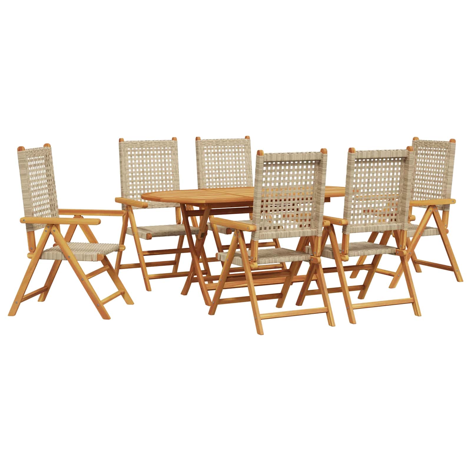 7-delige Tuinset massief acaciahout en poly rattan beige