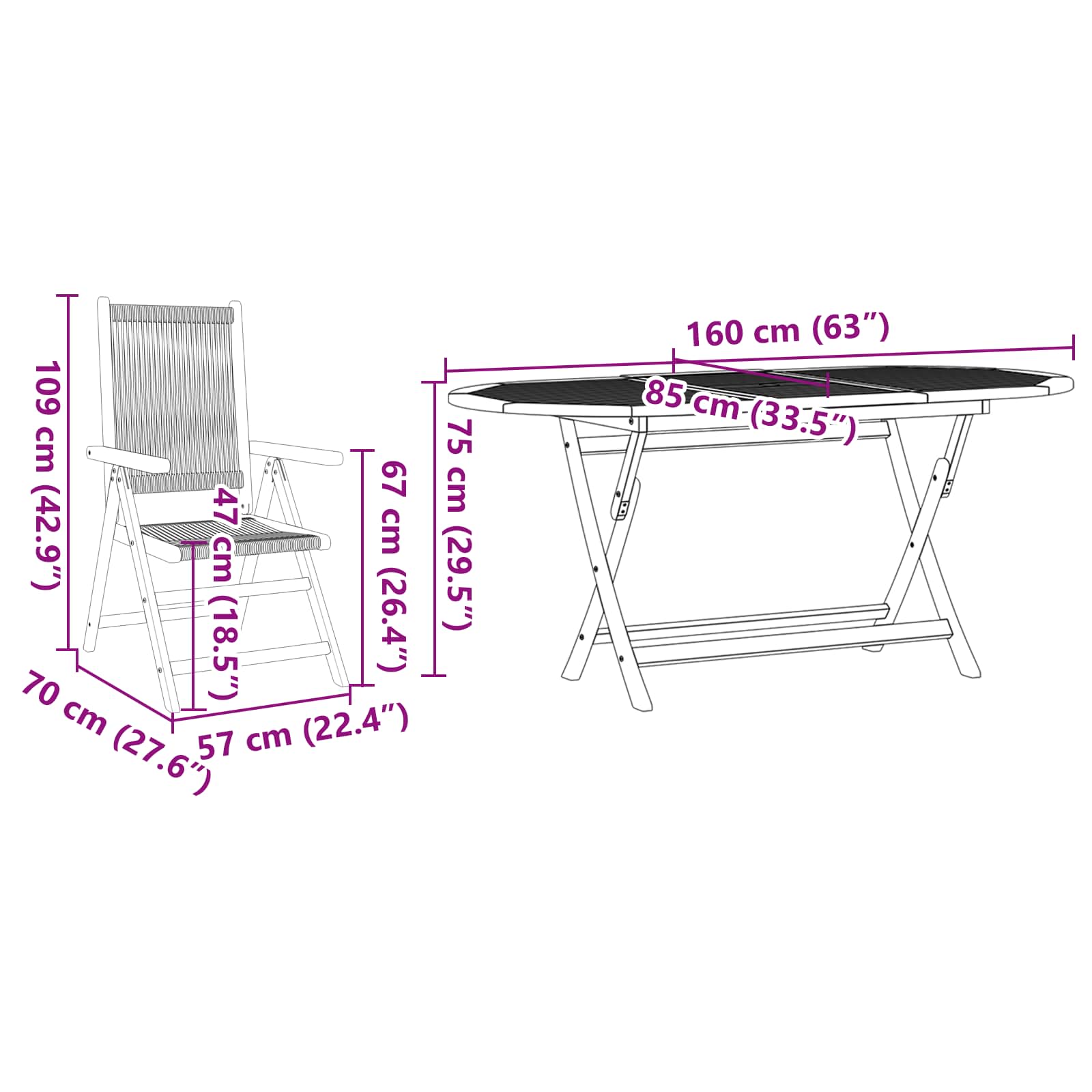 Hage Spisegruppe 5 pcs Svart Solid akasietre - Bilde 8