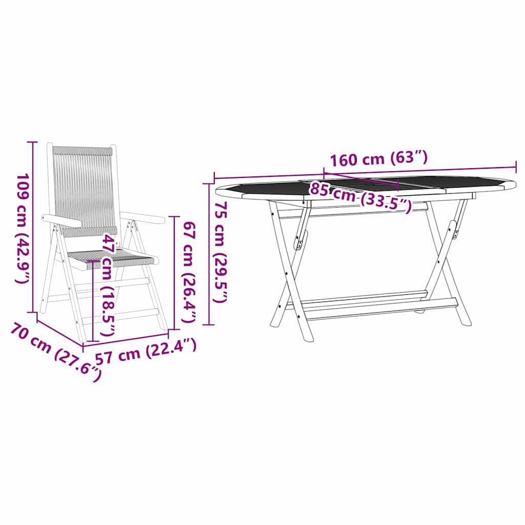 Komplet za jedilnico v vrtu 5 pcs Siva Masiven les akacije - slika 13
