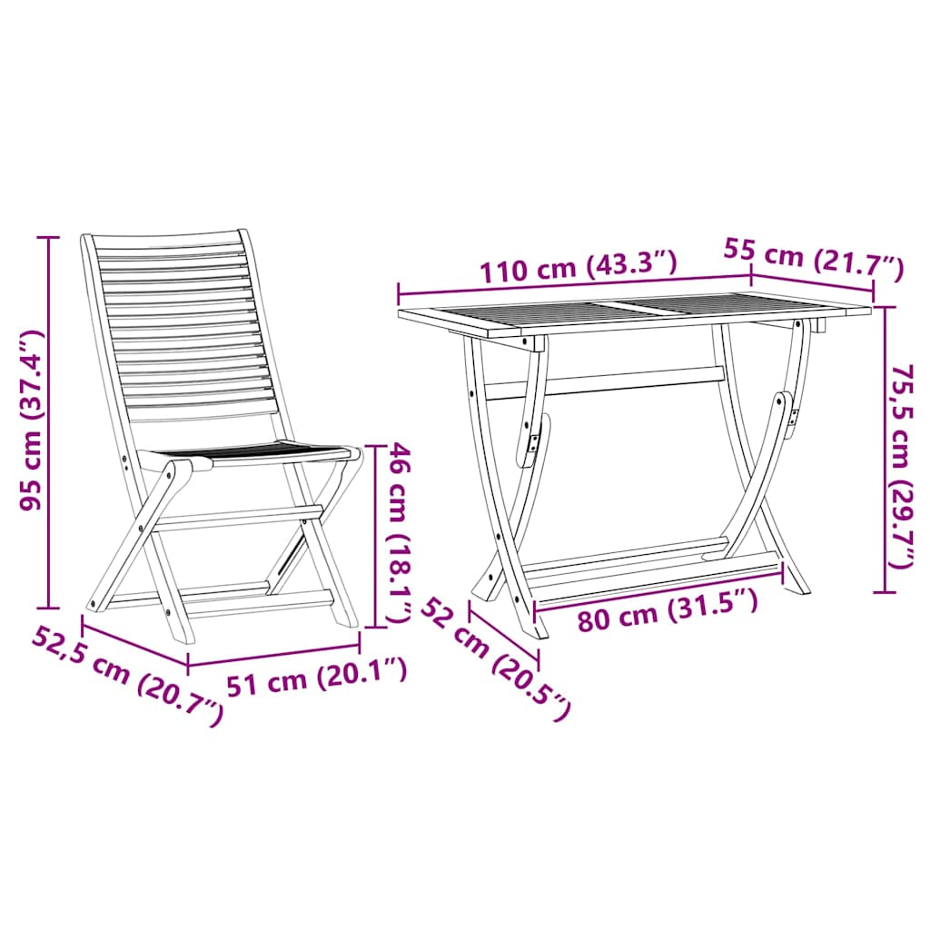 Tuin eettafelset 5 pcs Bruin Massief Acaciahout image 12
