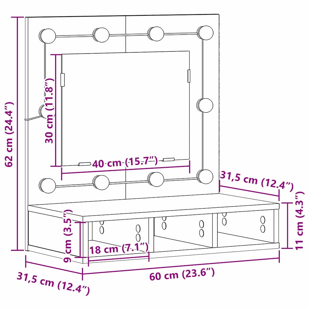 Spiegelschrank LED Wandschrank Kosmetikspiegel Hängeschrank Spiegel vidaXL - Bild 23 von 143