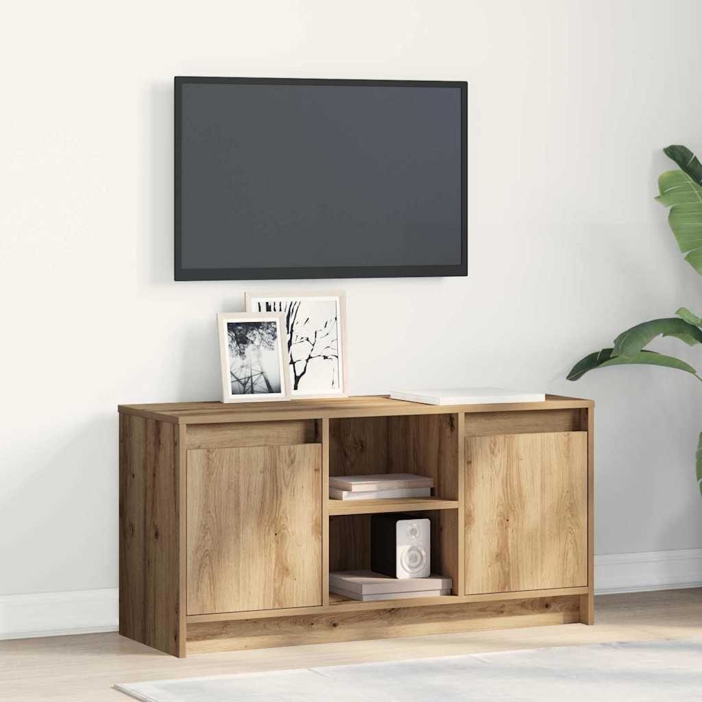 vidaXL TV Schrank mit LED, Artisan Eiche, 100x34x50 cm, aus Spanplatte.