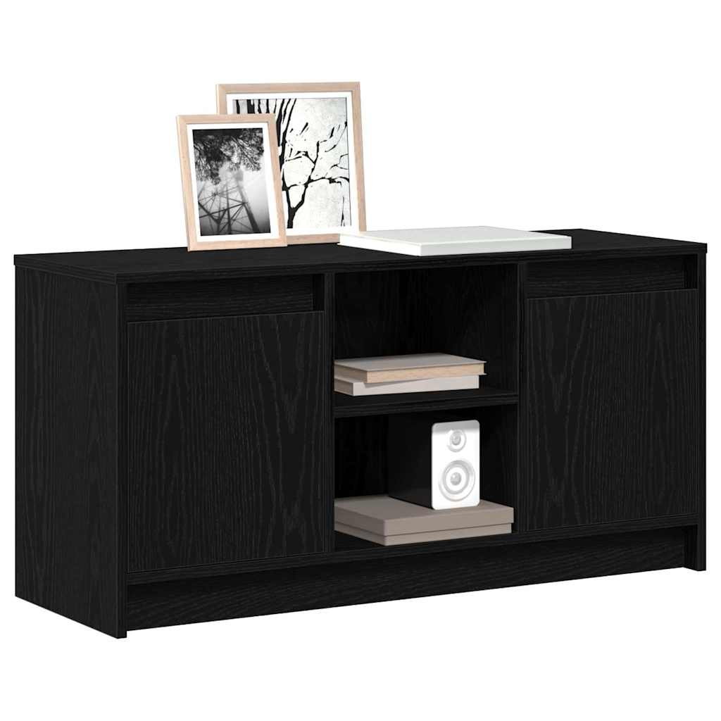 vidaXL TV Kast met LED Verlichting in Zwarte Eik, 100x34x50 cm, Gemaakt van Bewerkt Hout