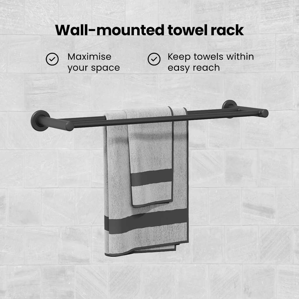 vidaXL Handtuchhalter Schwarz 61 x 14,5 x 5 cm Edelstahl – Bild 10