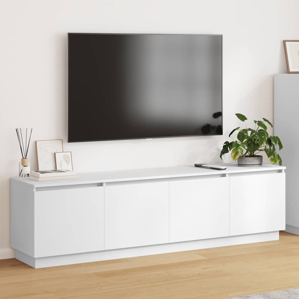 TV-bord med LED Hvid 180x38x49 cm Konstrueret træ