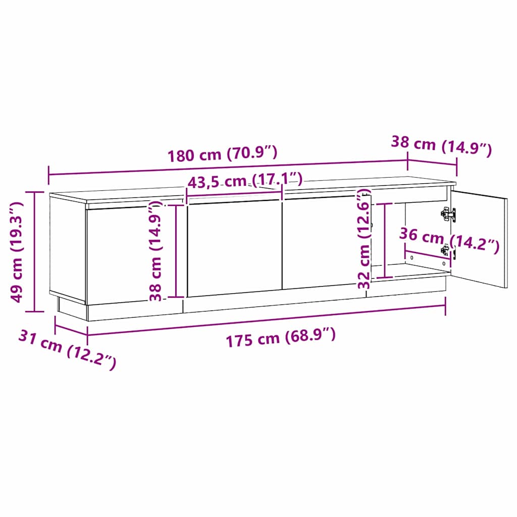 Televizní skříň s LED Bílá 180 x 38 x 49 cm kompozitní dřevo - obrázek 15