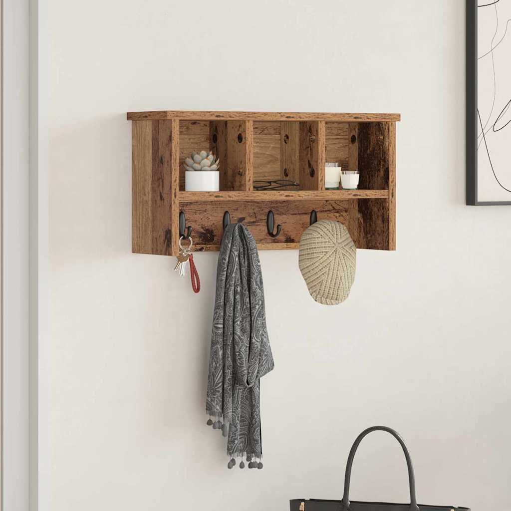 Seinälle asennettava takkihylly Vanha puu 50 x 16 x 26 cm