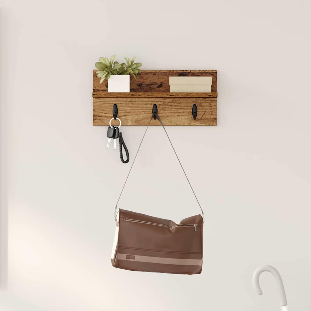 Seinälle asennettava takkihylly Vanha puu 40 x 10.5 x 18 cm