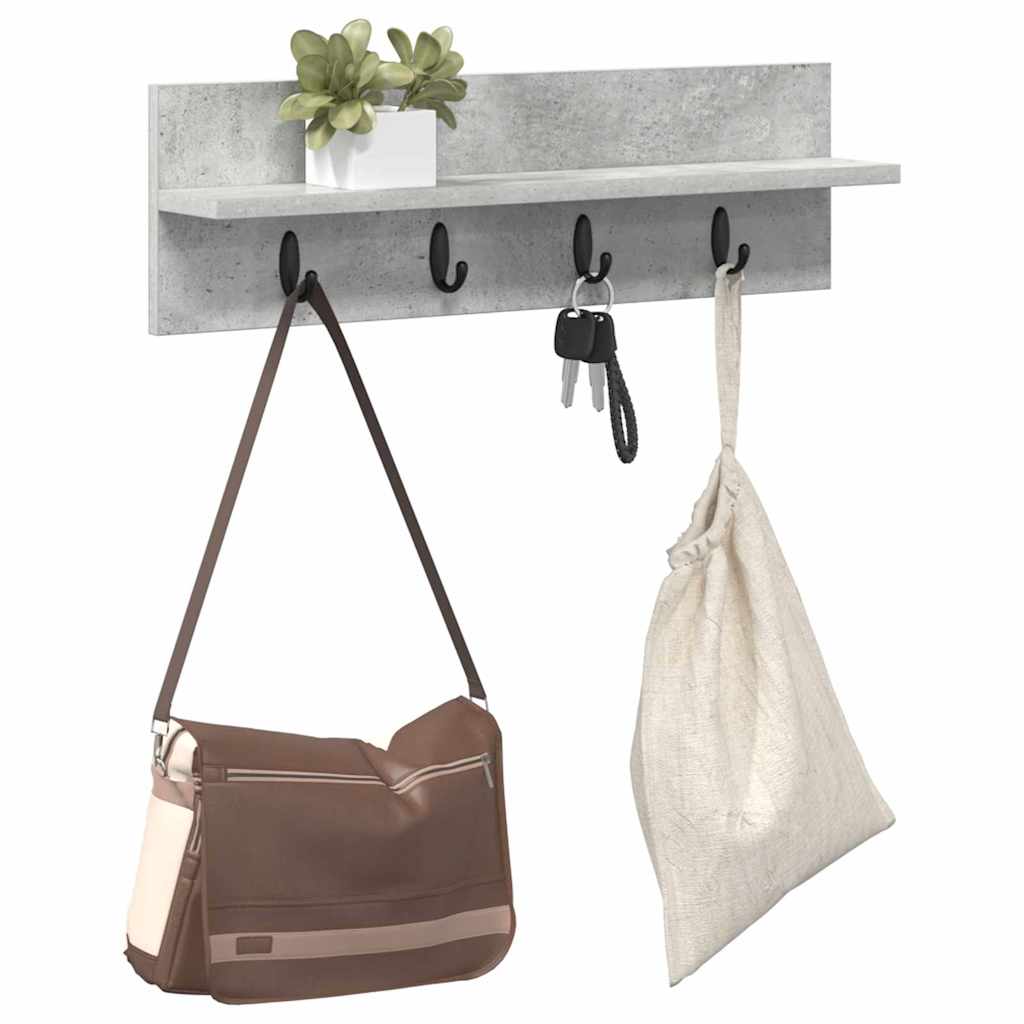 vidaXL Wandgemonteerde kapstok met plank Betongrijs 60 x 10.5 x 18 cm