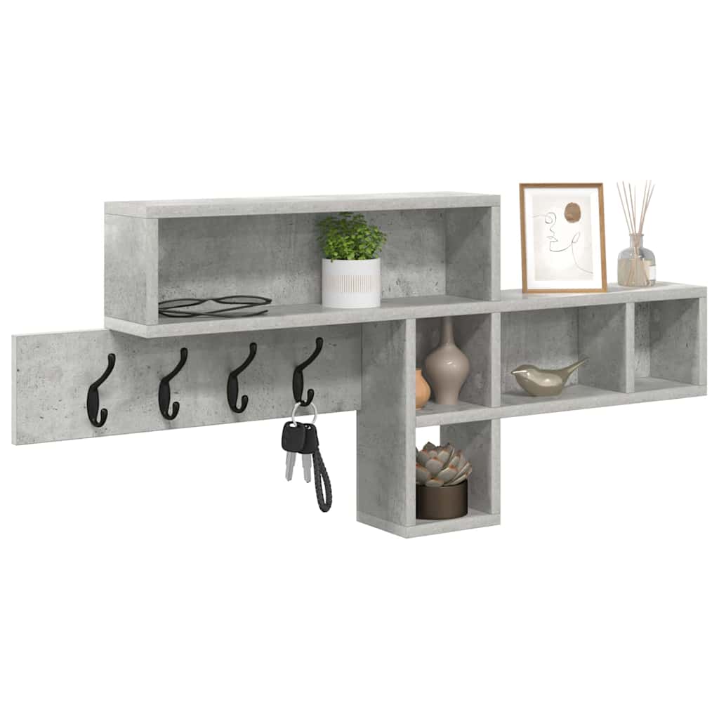 vidaXL Wandgemonteerde kapstok met plank Betongrijs 100 x 12 x 43.5 cm