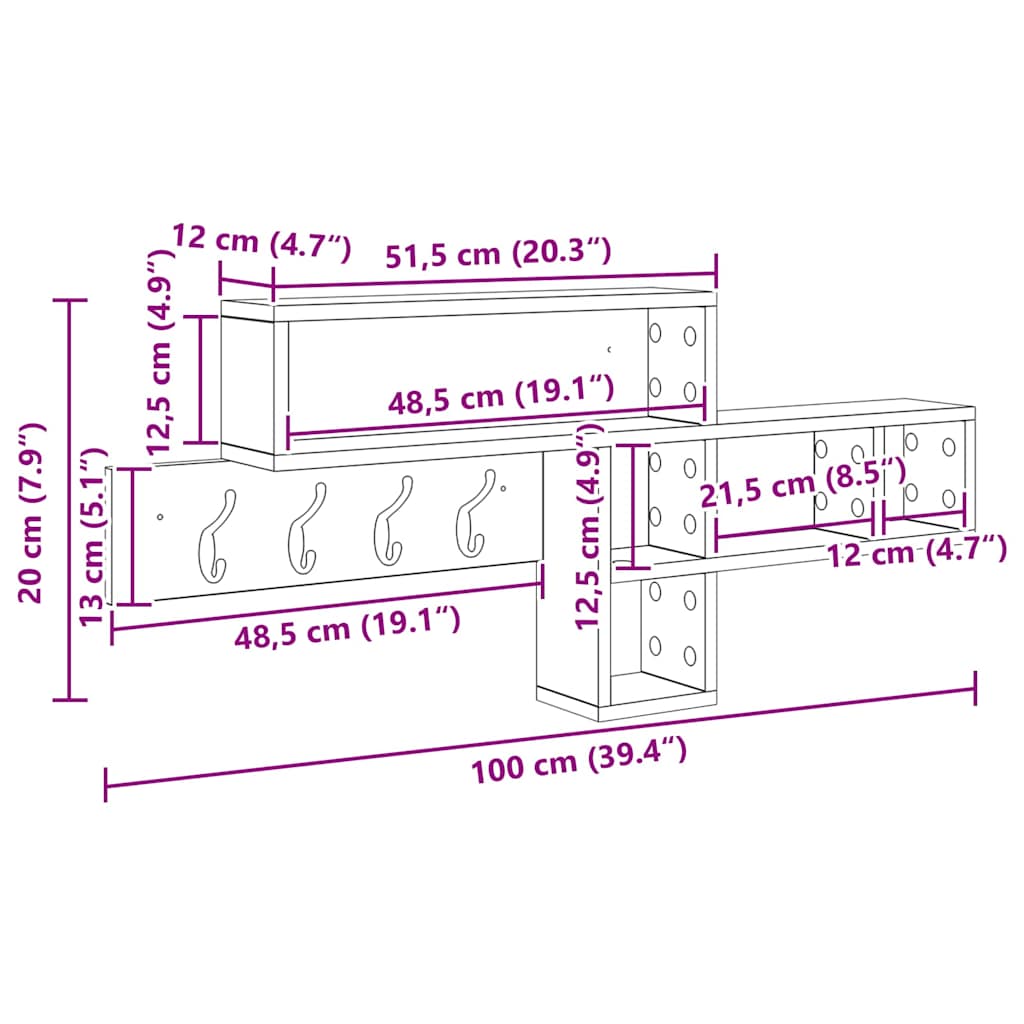 Vægmonteret Jakkeholder med hylde Røget eg 100 x 12 x 43.5 cm 11 8721288600547 wbg siz en hd 1