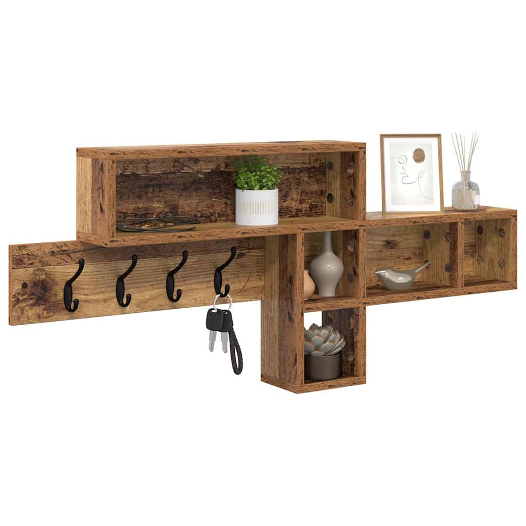 vidaXL Wandgemonteerde kapstok met plank Oud hout 100 x 12 x 43.5 cm