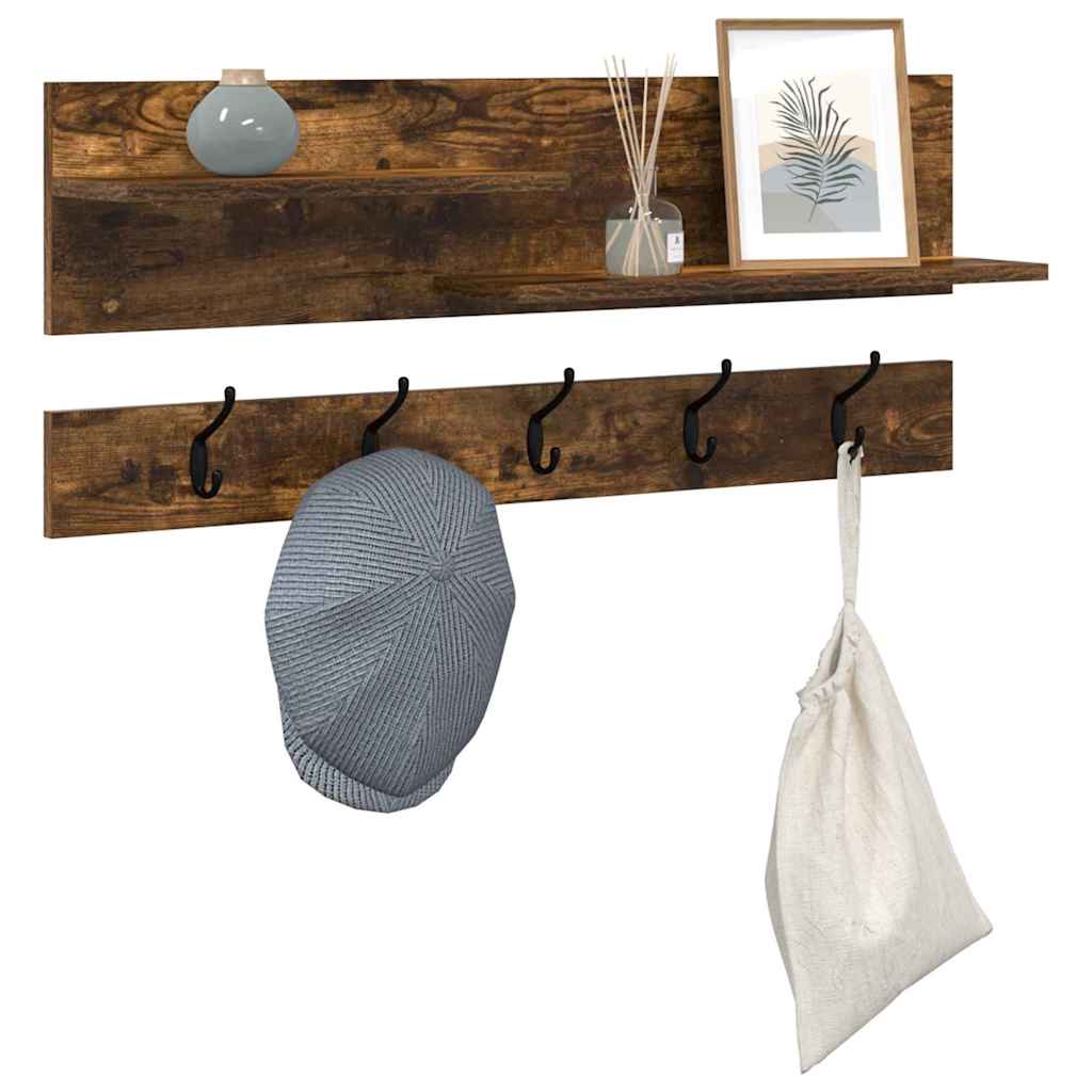vidaXL Wandgemonteerde kapstok met plank Gerookt eiken 90 x 15 x 36 cm