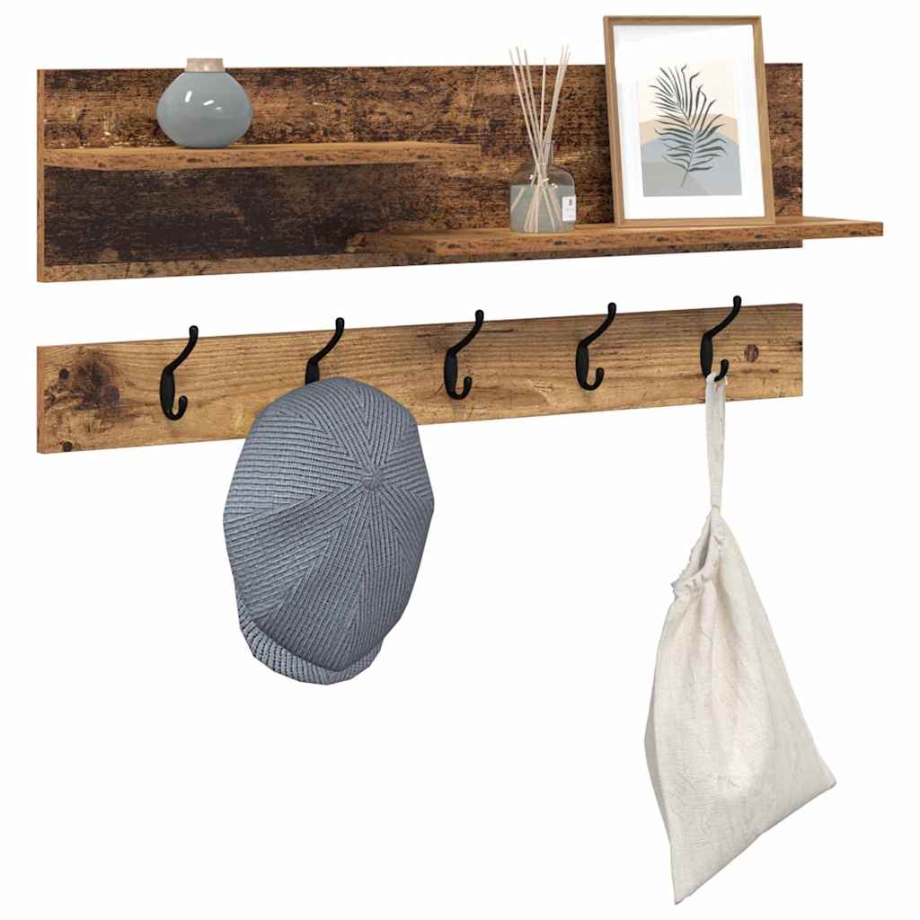 vidaXL Wandgemonteerde kapstok Oud hout 90 x 15 x 36 cm Bewerkt hout