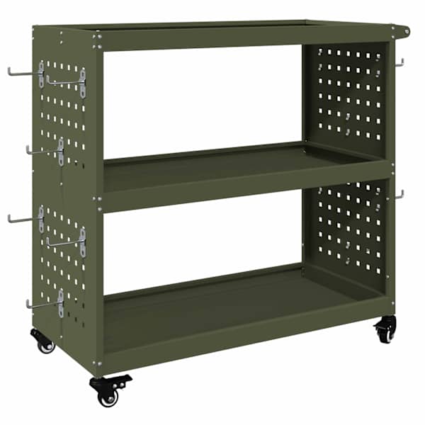 vidaXL T&ouml;&ouml;riistade k&auml;ru riiuliga Oliiviroheline 75 x 35 x 73 cm