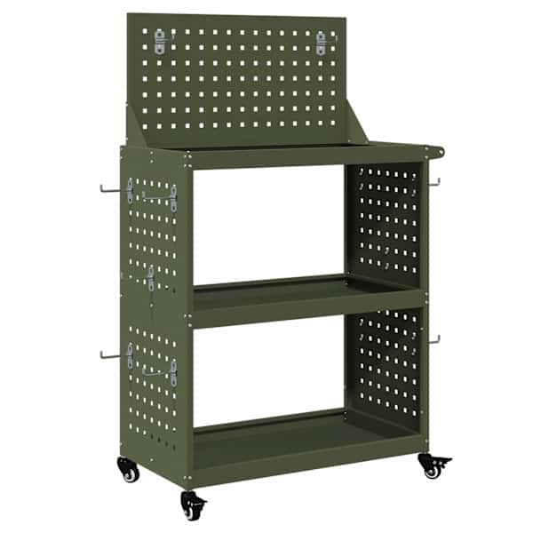 vidaXL T&ouml;&ouml;riistade k&auml;ru riiuliga Oliiviroheline 65 x 35 x 111 cm