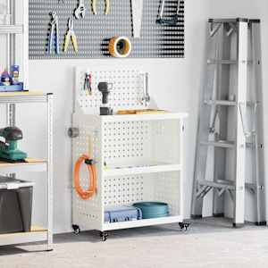Vozik za orodje s polico Bela 65 x 35 x 111 cm Mlinjeni jeklo