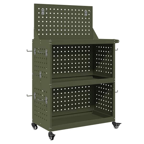 vidaXL T&ouml;&ouml;riistade k&auml;ru riiuliga Oliiviroheline 65 x 35 x 111 cm