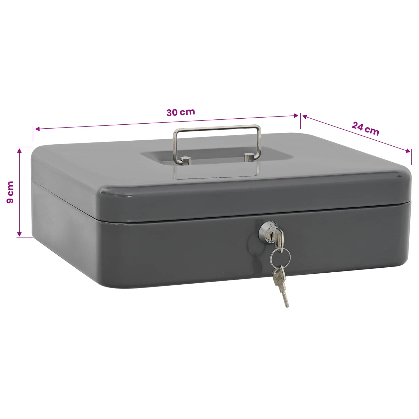 Geldbox mit Schloss Dunkelgrau 30 x 24 x 9 cm Stahl – Bild 8