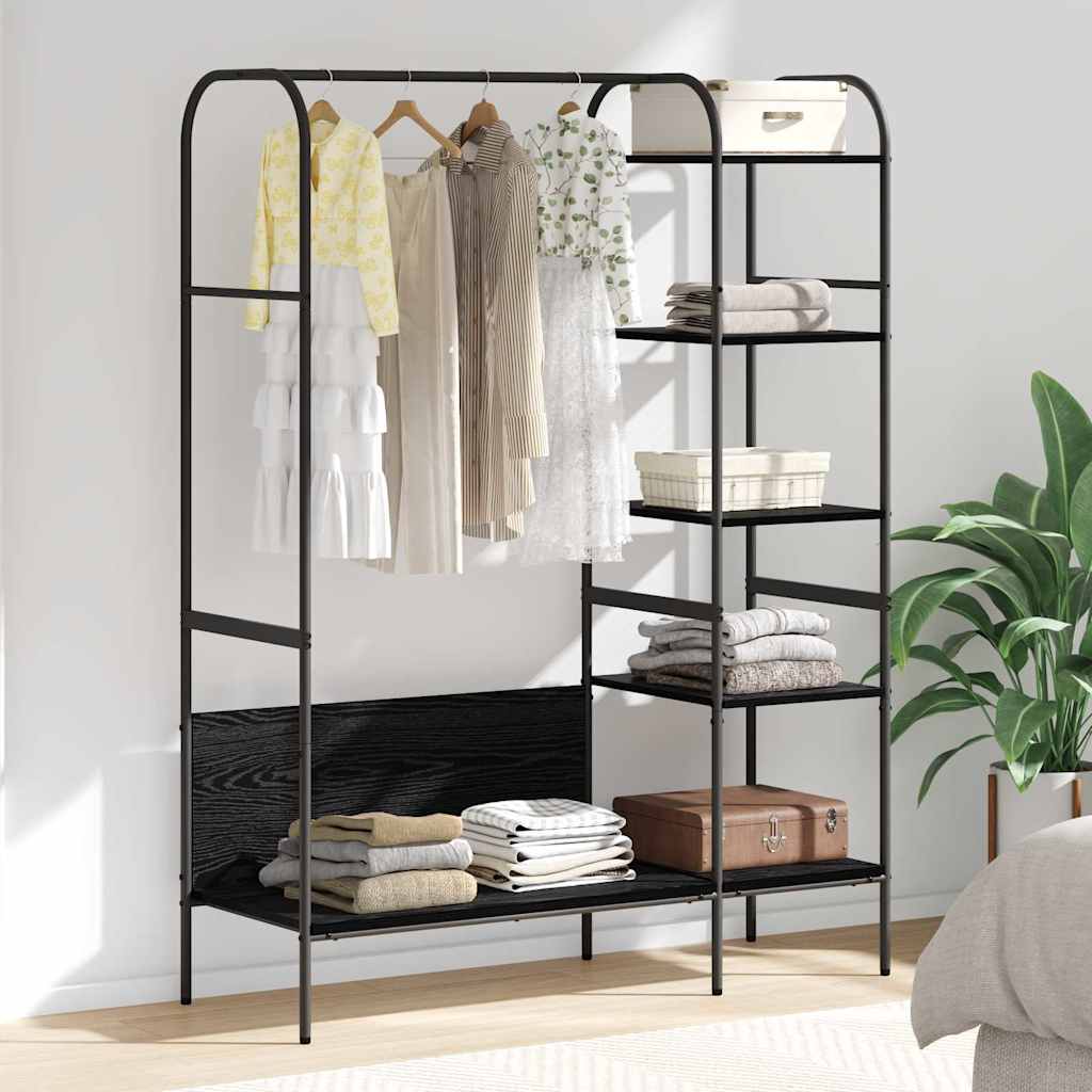 Riidepuu Riiulitega Must Tamme 120x44x160 cm Töödeldud Puit