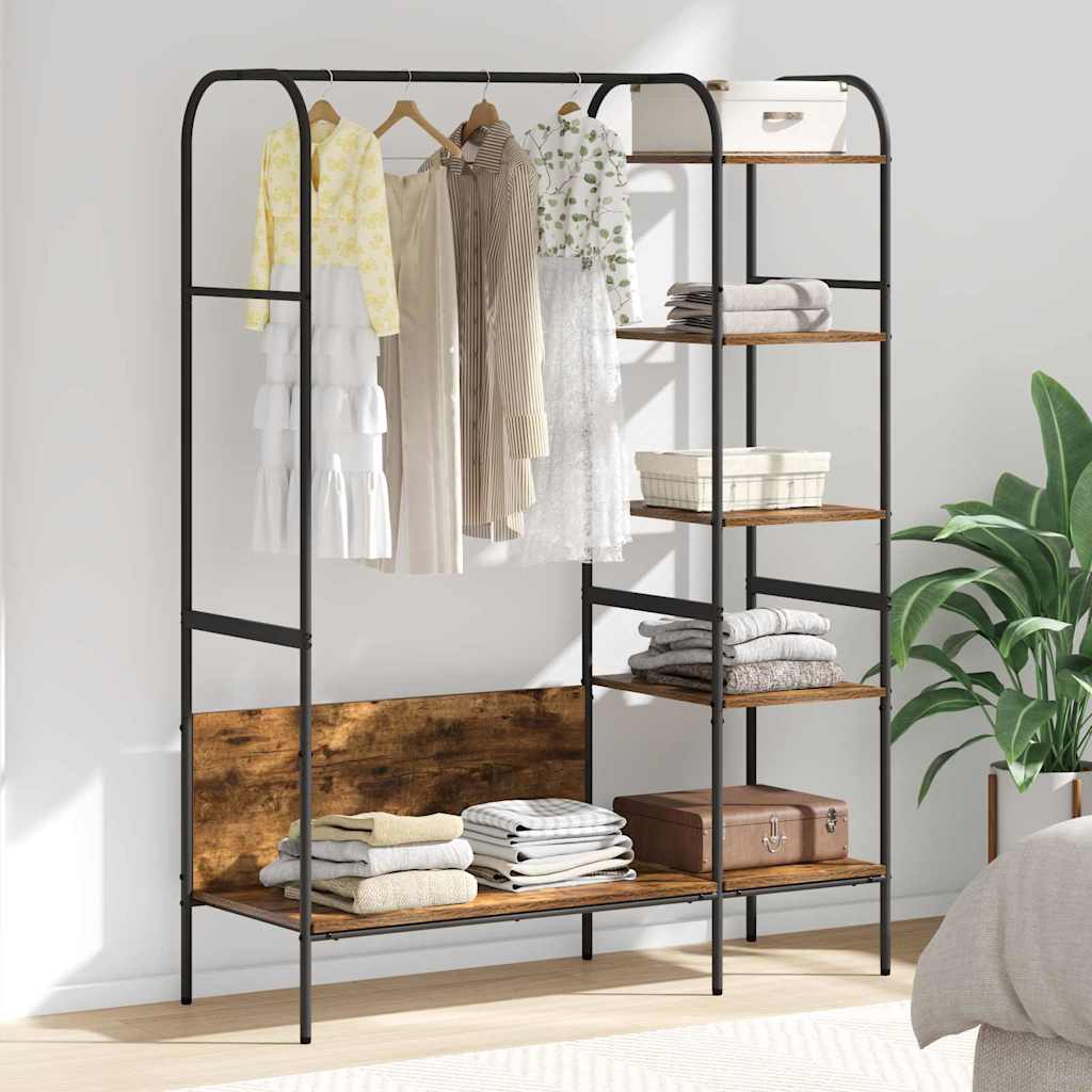Riidepuu riiulitega Suitsutatud tamme 120x44x160 cm Töödeldud puit