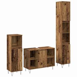 vidaXL Vannitoa m&ouml;&ouml;bleset 3 tk Vana puit 30 x 30 x 180 cm Tehispuit