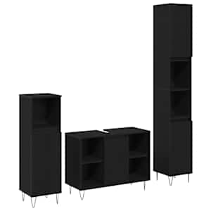 vidaXL Vannitoa m&ouml;&ouml;bleset 3 tk Must tamm 30 x 30 x 180 cm Tehispuit