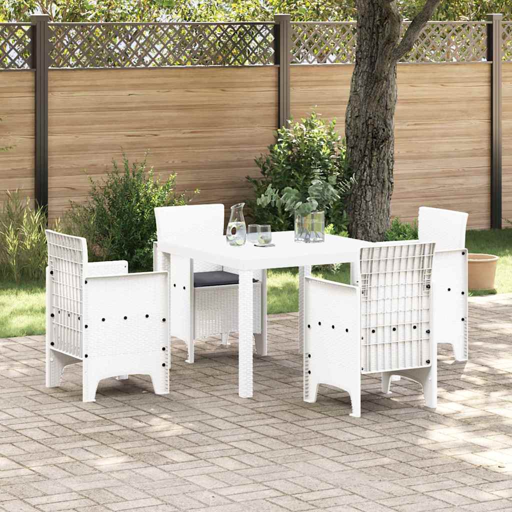 5 Deles Have Spisesæt med Puder Hvid Poly Rattan