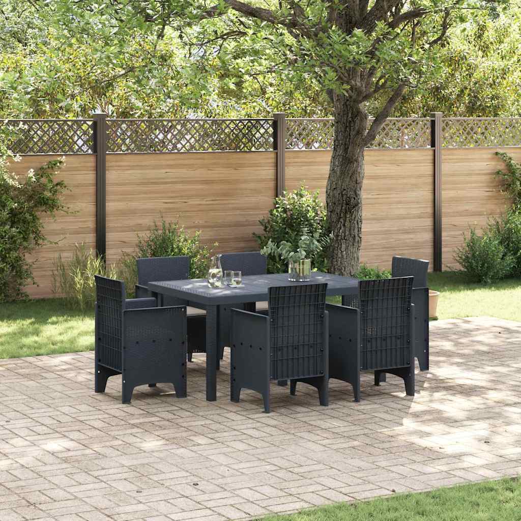 7 stk Have Spisestue med puder Antracit Poly Rattan