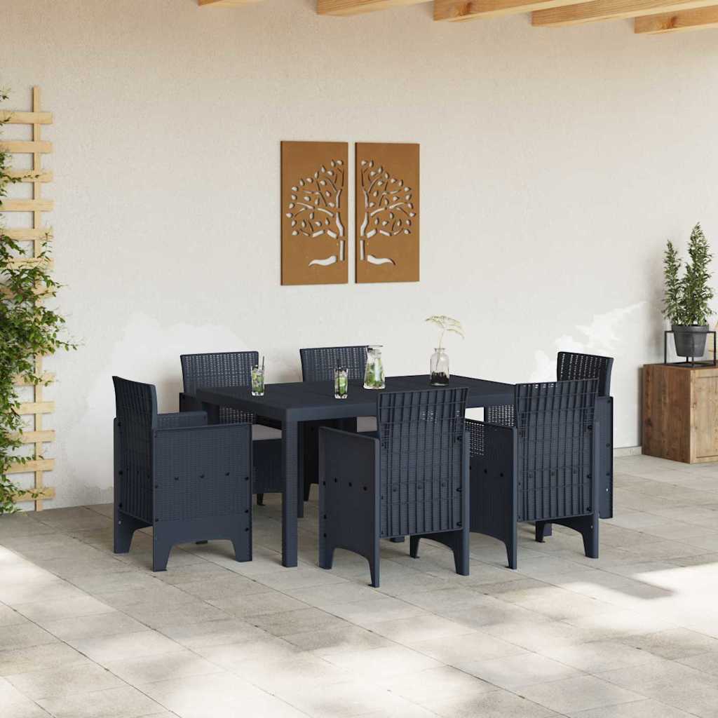vidaXL Tuin Eettafel Set 7 pcs Antraciet PE rattan