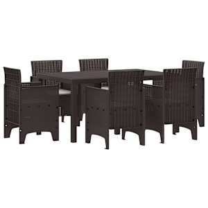 Komplet za jedilnico v vrtu 7 pcs Rjava Polt rattan