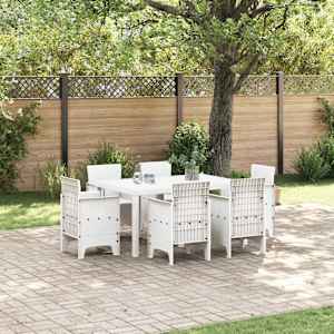 Komplet za jedilnico v vrtu 7 pcs Bela Polt rattan