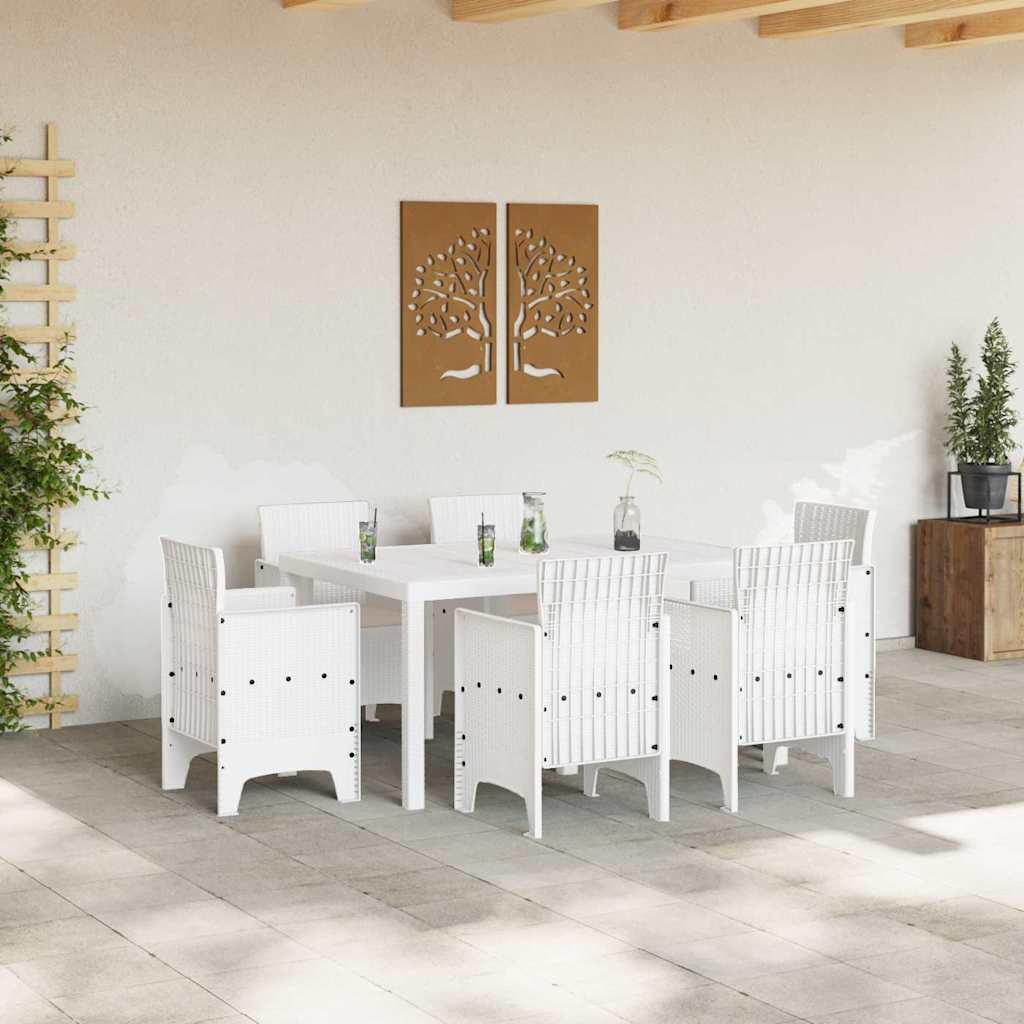 vidaXL Tuin Eetset 7 pcs Wit PE rattan