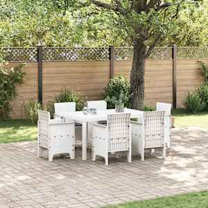 Komplet za jedilnico v vrtu 7 pcs Bela Polt rattan